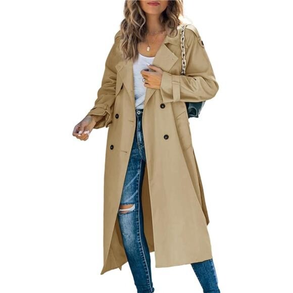 Jackets & Blazers - Women's Double Breasted Long Trench Coat Windproof Classic Lapel Slim